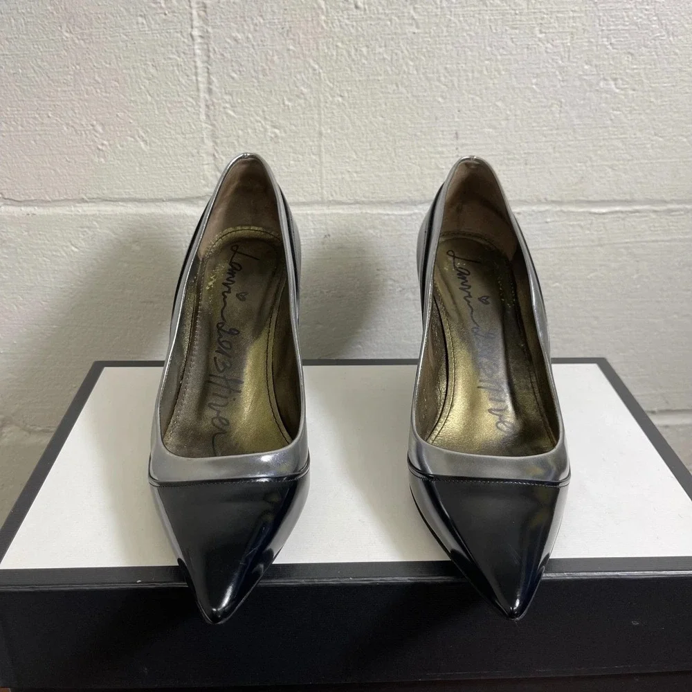 Lanvin Black Silver Pointed Toe Stiletto Pump Heels Womens 41 EU/8 US Italy Made